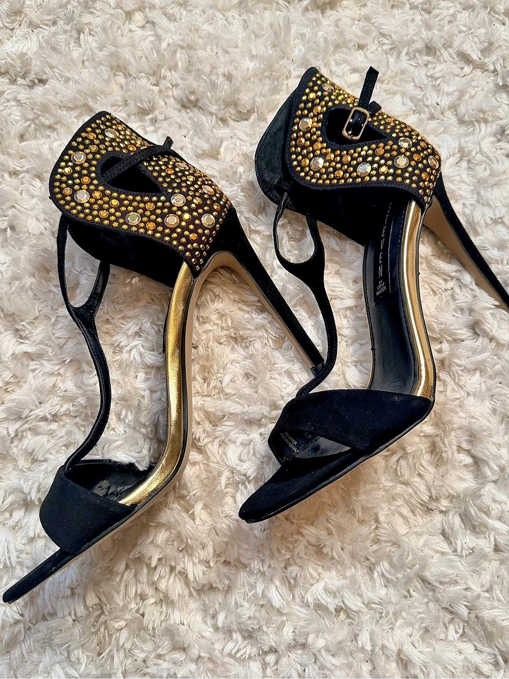 Steven by Steve Madden Studded Black & Gold Heels US 8